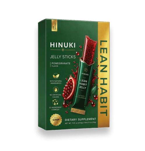 Hinuki 1 pakke — grøn Lean Habit-æske med 10 granatæble-gelé-sticks